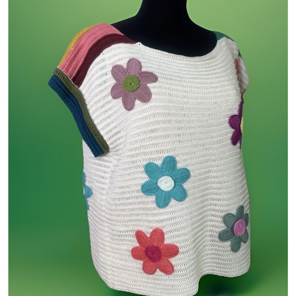 Crochet Flower Boxy Oversized Summer Sweater | Boho | Brunch |Dopamine Dressing